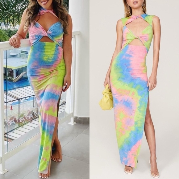 Bronx and Banco Dresses & Skirts - Bronx & Banco Daphnie Tie Dye Bodycon Cutout Maxi Dress Size XS Multicolor